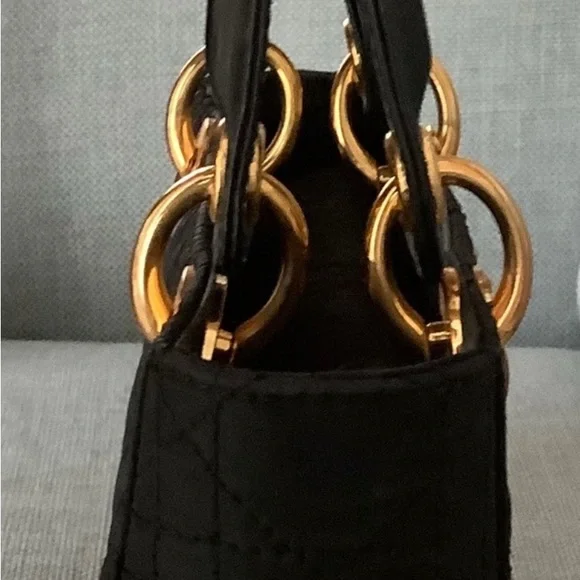 Auth Christian Dior Mini LADY DIOR Black & Gold vintage bag - Picture 8 of 12